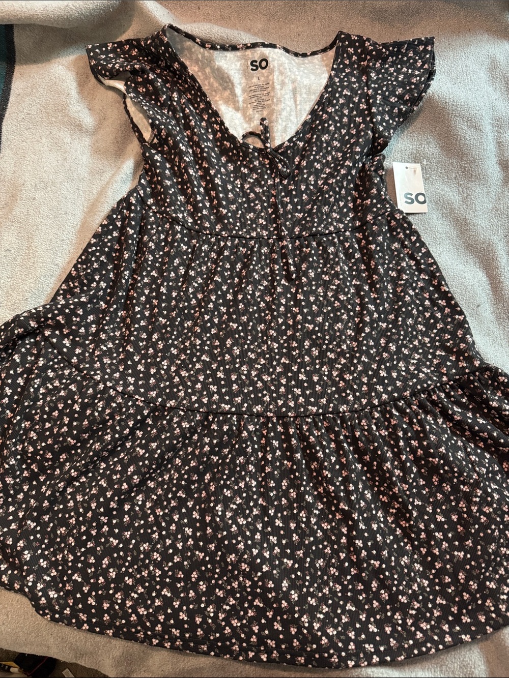SO Black Dress with Pink and White Floral Print